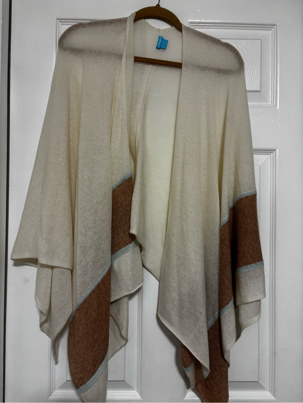 J. McLaughlin Cream Wrap with Brown Panels and Light Blue Trim